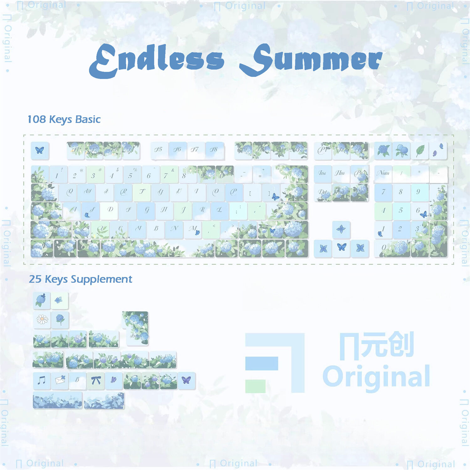Endless Summer 104+4 / 16 PBT Backlit / Opaque Keycaps Set Cherry / QX3 Profile for MX Switches Mechanical Keyboard